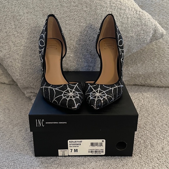 INC International Concepts Black and White Spiderweb Heels - Picture 1 of 8